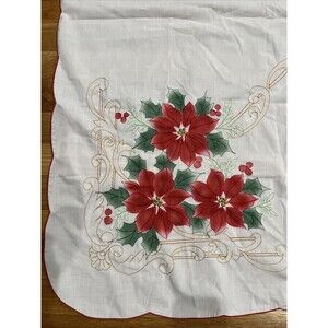 Vintage embroidered poinsettia rectangular tablecloth 63x80